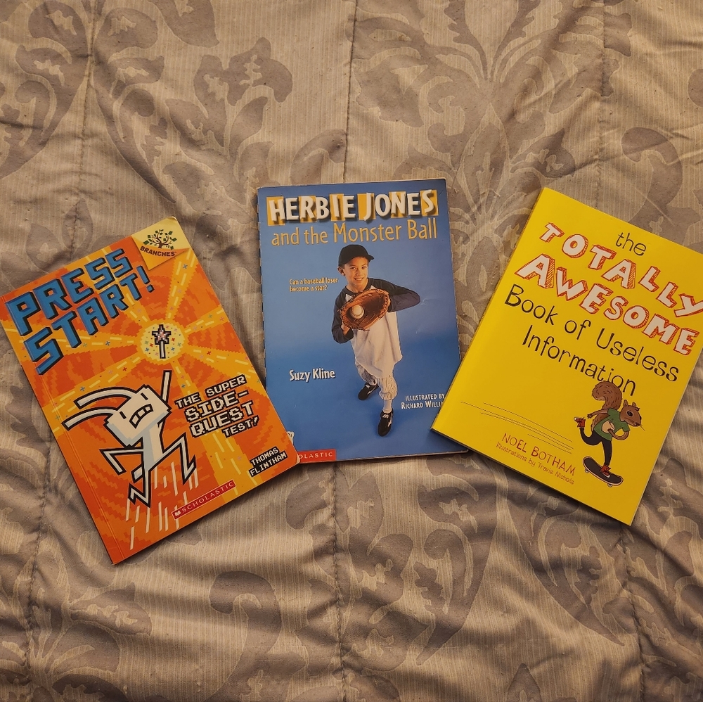 NWOT Three kids books (press start, herbie Jones, and the totally awesome)
